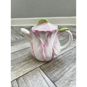 Vintage 92 Bombay Company Teapot Spring Blossoms Pitcher Pink White Floral Decor